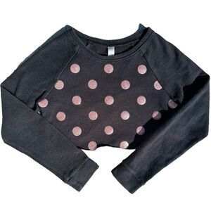 Cherokee Girls Black Polka Dot Long Sleeve Crop Top Size 10-12